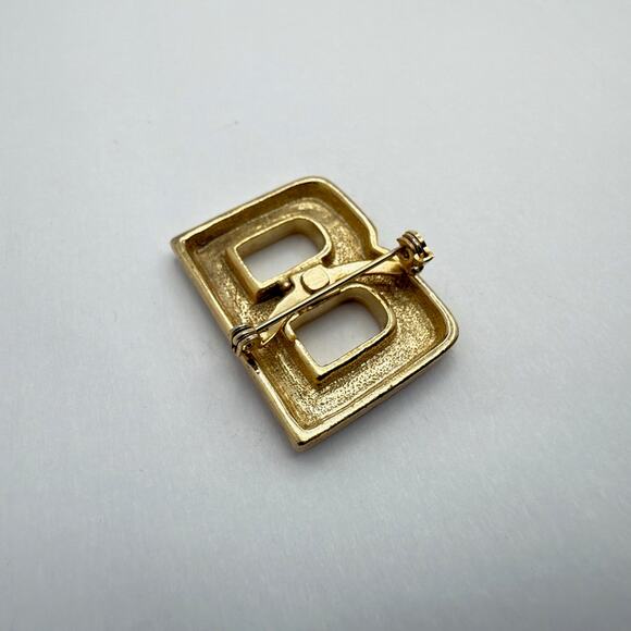 Vintage 80s Heavy Gold Tone Initial Letter B Brooch Pin Minimalist Modern - Picture 6 of 8